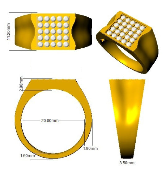 Men’s Diamond Pave Set Signet Ring in Gold & in 10K/14K gold and platinum with certified lab-grown or natural diamonds
