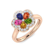 Multi Sapphire Diamond Floral Ring 1.25ct in 10K/14K gold and platinum with certified lab-grown or natural diamonds