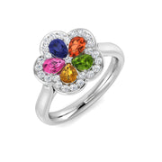 Multi Sapphire Diamond Floral Ring 1.25ct in 10K/14K gold and platinum with certified lab-grown or natural diamonds