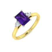 Emerald Cut Amethyst Ring with Diamond Side Stones in 10K/14K gold and platinum with certified lab-grown or natural diamonds