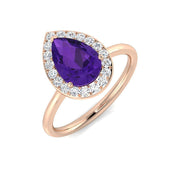 Pear Cut Amethyst Halo Ring with Natural Pave Diamonds - Fine Jewelry in 10K/14K gold and platinum with certified lab-grown or natural diamonds