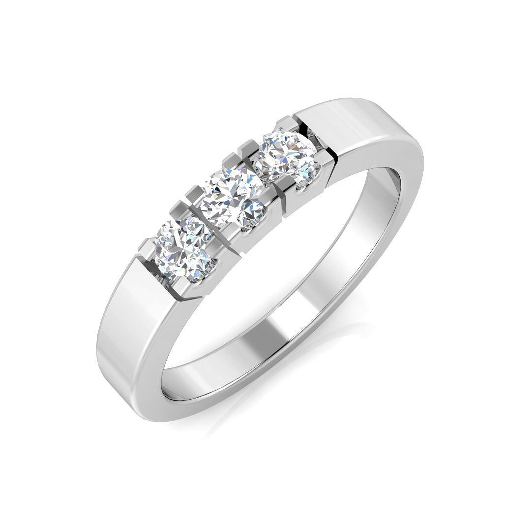 Men’s Three Stone Round Diamond Band Ring in 10K/14K gold and platinum with certified lab-grown or natural diamonds