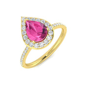 Pink Sapphire Halo Diamond Engagement Ring in 10K/14K gold and platinum with certified lab-grown or natural diamonds