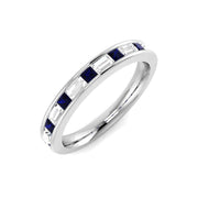 Baguette Cut Blue Sapphire Half Eternity Ring with Natural Diamond in 10K/14K gold and platinum with certified lab-grown or natural diamonds