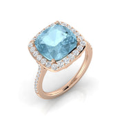 Cushion Cut Aquamarine Ring Halo Engagement Ring - Fine Jewellery in 10K/14K gold and platinum with certified lab-grown or natural diamonds