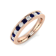 Blue Sapphire Diamond Half Eternity Ring wit Natural Round Diamond in 10K/14K gold and platinum with certified lab-grown or natural diamonds