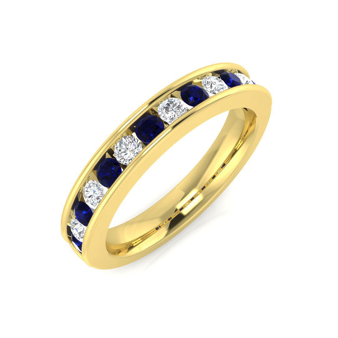 Blue Sapphire Diamond Half Eternity Ring wit Natural Round Diamond in 10K/14K gold and platinum with certified lab-grown or natural diamonds