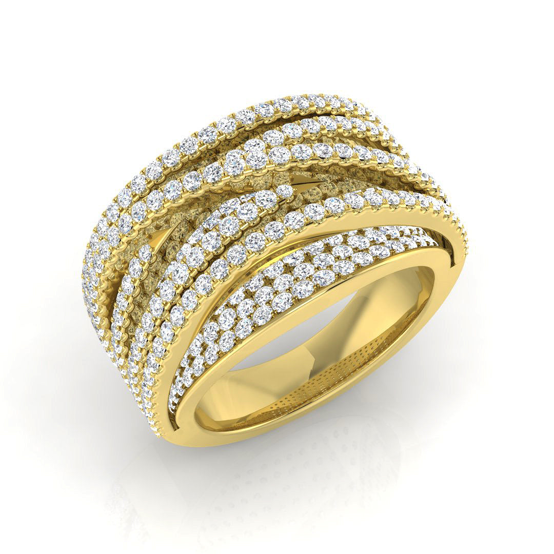 Luxury 3.0Ct Wide Criss-Cross Diamond Statement Ring in 10K/14K gold and platinum with certified lab-grown or natural diamonds