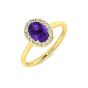 Amethyst Oval Cut Halo Ring with Side Pave Diamonds in 10K/14K gold and platinum with certified lab-grown or natural diamonds