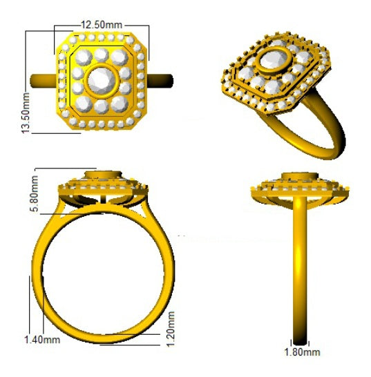 Art Deco Double Halo Diamond Octagon Vintage Ring in 10K/14K gold and platinum with certified lab-grown or natural diamonds