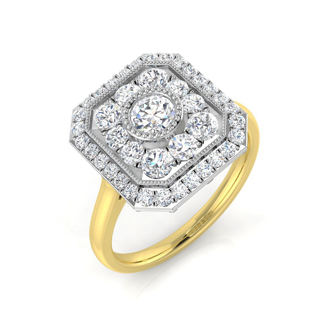 Art Deco Double Halo Diamond Octagon Vintage Ring in 10K/14K gold and platinum with certified lab-grown or natural diamonds