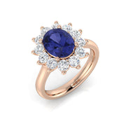 Oval Blue Sapphire Halo Engagement Ring in 10K/14K gold and platinum with certified lab-grown or natural diamonds