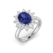 Oval Blue Sapphire Halo Engagement Ring in 10K/14K gold and platinum with certified lab-grown or natural diamonds