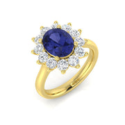 Oval Blue Sapphire Halo Engagement Ring in 10K/14K gold and platinum with certified lab-grown or natural diamonds