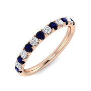 Blue Sapphire Diamond Half Eternity Ring with Natural Round Cut in 10K/14K gold and platinum with certified lab-grown or natural diamonds