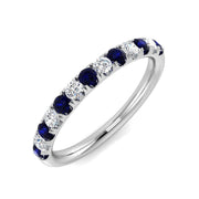 Blue Sapphire Diamond Half Eternity Ring with Natural Round Cut in 10K/14K gold and platinum with certified lab-grown or natural diamonds