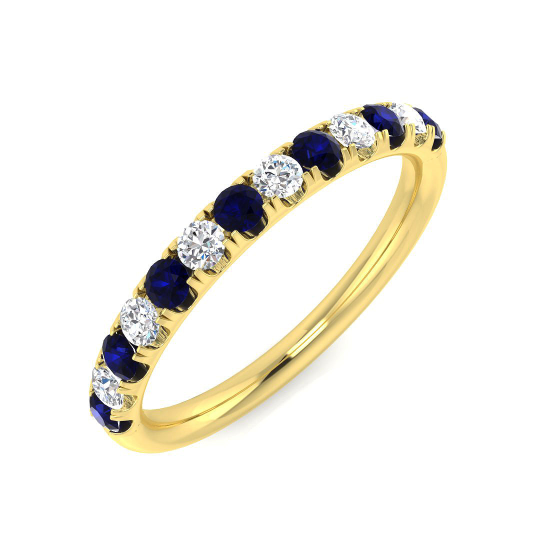Blue Sapphire Diamond Half Eternity Ring with Natural Round Cut in 10K/14K gold and platinum with certified lab-grown or natural diamonds