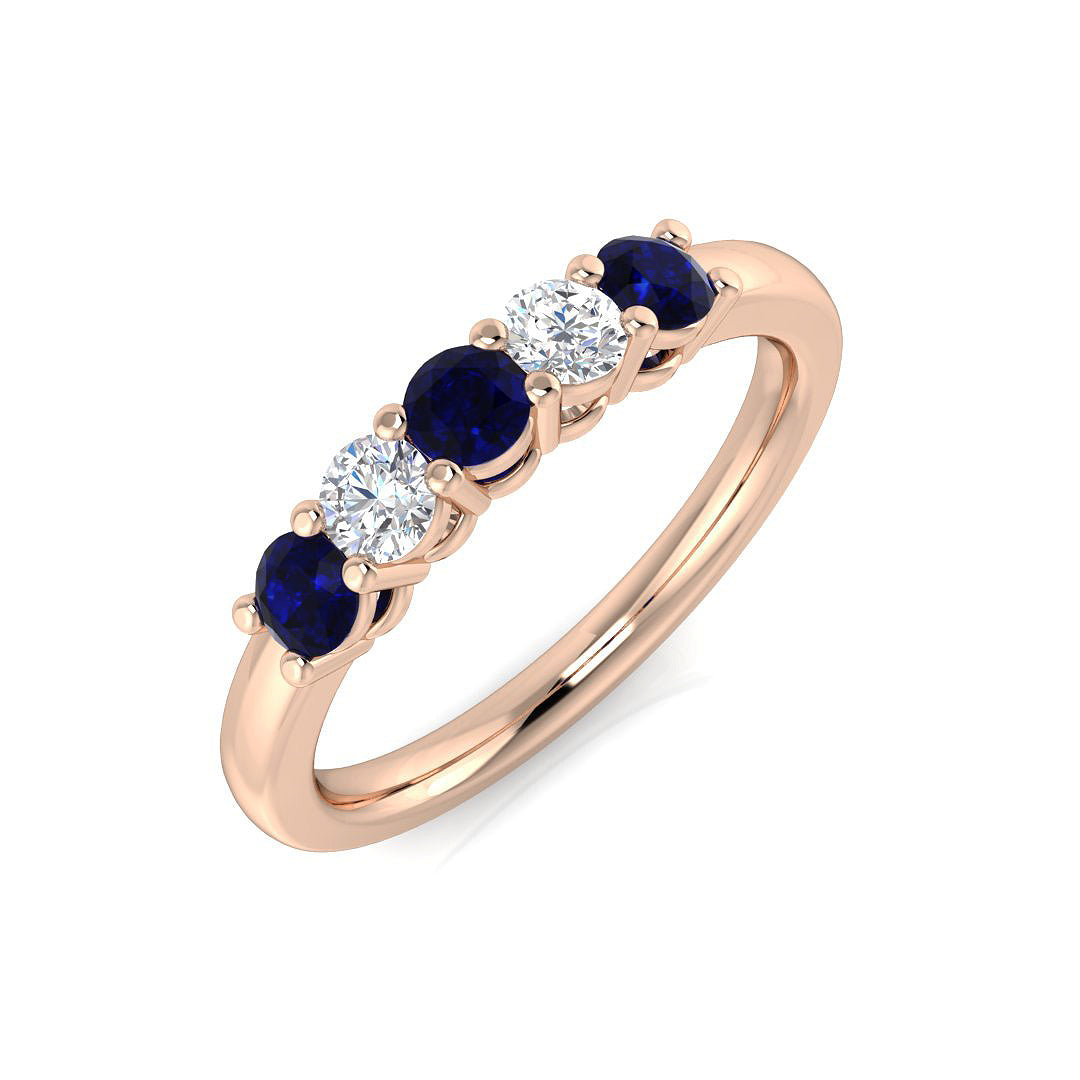 Blue Sapphire Five Stone Ring with Diamond in 10K/14K gold and platinum with certified lab-grown or natural diamonds