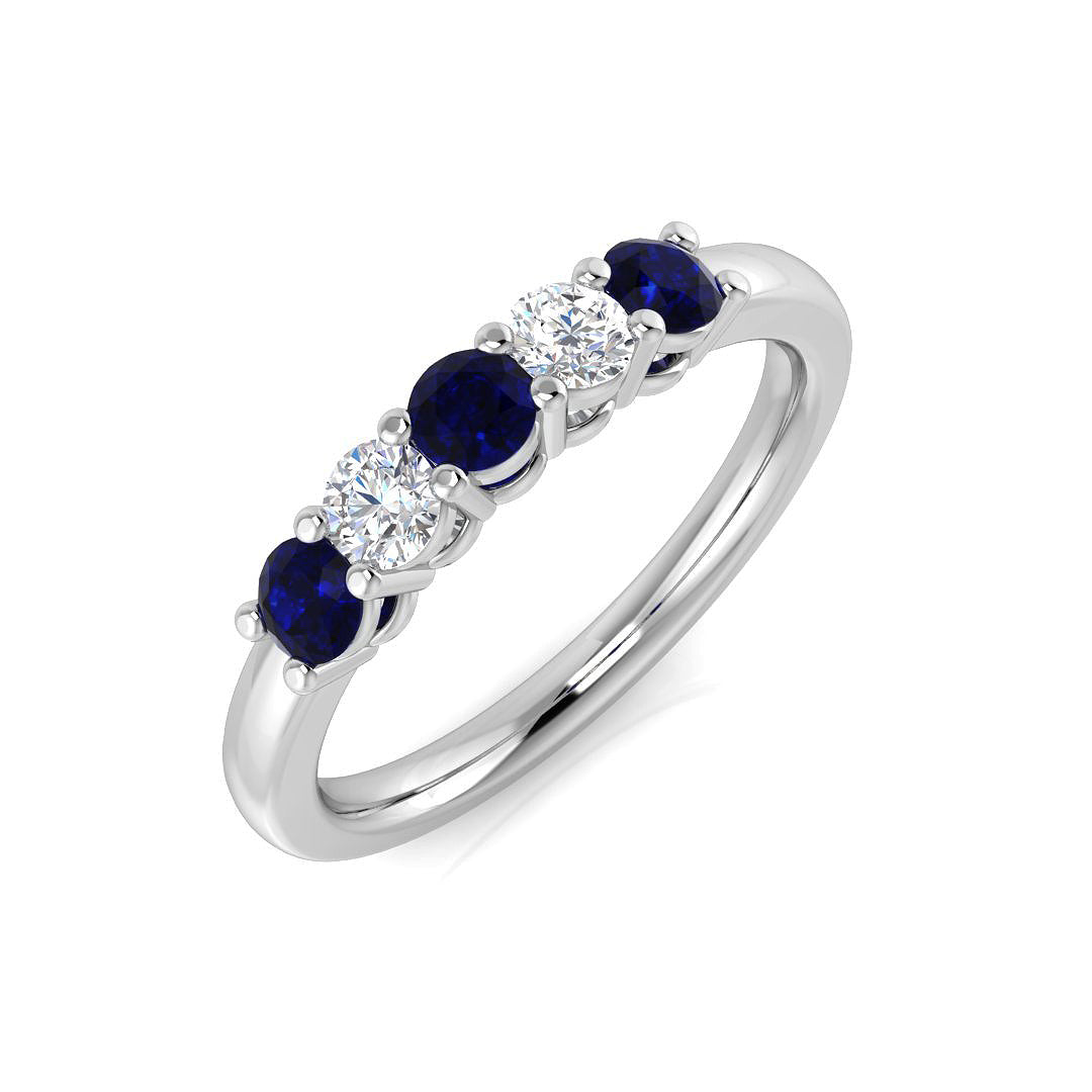 Blue Sapphire Five Stone Ring with Diamond in 10K/14K gold and platinum with certified lab-grown or natural diamonds