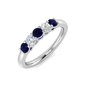 Blue Sapphire Five Stone Ring with Diamond in 10K/14K gold and platinum with certified lab-grown or natural diamonds