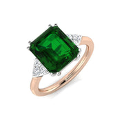 Square Emerald Trilogy Ring with Trillion Diamond Side Stones in 10K/14K gold and platinum with certified lab-grown or natural diamonds