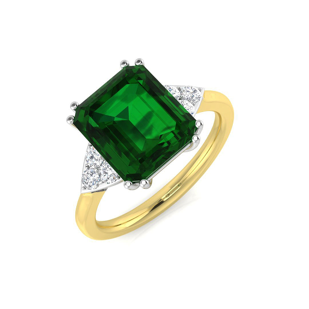 Square Emerald Trilogy Ring with Trillion Diamond Side Stones in 10K/14K gold and platinum with certified lab-grown or natural diamonds