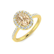 Morganite Diamond Halo Engagement Ring in 10K/14K gold and platinum with certified lab-grown or natural diamonds