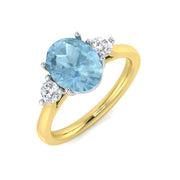 Oval Cut Aquamarine Three Stone Ring with Diamond Side Stones in 10K/14K gold and platinum with certified lab-grown or natural diamonds