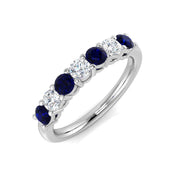 Round Blue Sapphire 7 Stone Ring with Diamond Accents in 10K/14K gold and platinum with certified lab-grown or natural diamonds