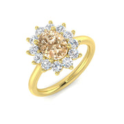 Champagne Diamond Halo Engagement Ring in 10K/14K gold and platinum with certified lab-grown or natural diamonds