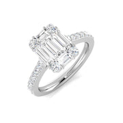 Baguette & Round Cut Diamond Cluster Engagement Ring in 10K/14K gold and platinum with certified lab-grown or natural diamonds