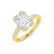 Baguette & Round Cut Diamond Cluster Engagement Ring in 10K/14K gold and platinum with certified lab-grown or natural diamonds
