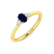 Oval Blue Sapphire Ring with Natural Diamond Side Stones Trilogy Ring in 10K/14K gold and platinum with certified lab-grown or natural diamonds