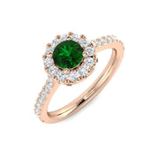 Emerald Halo Diamond Ring with Diamond Pave Band in 10K/14K gold and platinum with certified lab-grown or natural diamonds