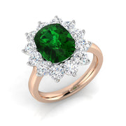 Cushion Cut Emerald Halo Ring with Round Natural Diamond Cluster Ring in 10K/14K gold and platinum with certified lab-grown or natural diamonds