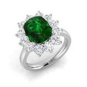 Cushion Cut Emerald Halo Ring with Round Natural Diamond Cluster Ring in 10K/14K gold and platinum with certified lab-grown or natural diamonds