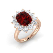 Cushion Cut Ruby Halo Ring with Round Cluster Natural Diamond in 10K/14K gold and platinum with certified lab-grown or natural diamonds