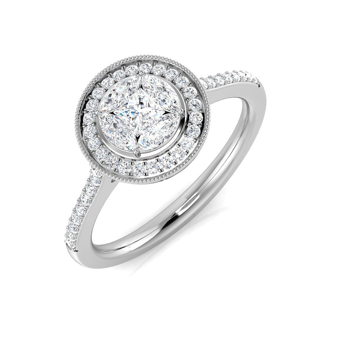 Princess & Marquise Halo Diamond Ring 0.50ct in 10K/14K gold and platinum with certified lab-grown or natural diamonds