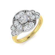 Vintage Halo Diamond Ring in 10K/14K gold and platinum with certified lab-grown or natural diamonds