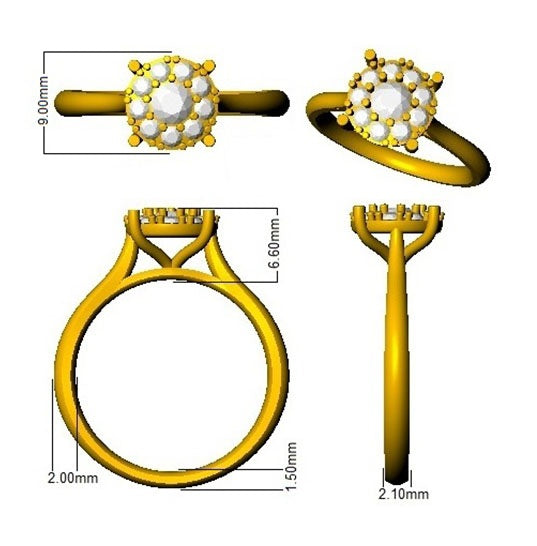 Natural Round Diamond Cluster Engagement Ring in 10K/14K gold and platinum with certified lab-grown or natural diamonds