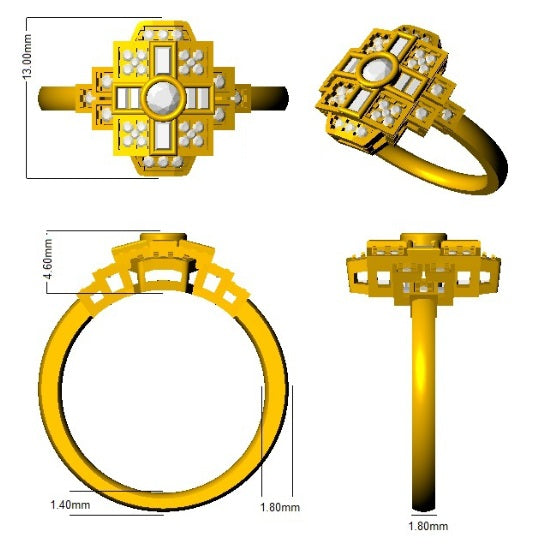 Lab-Grown Round & Baguette Diamond Vintage Ring in 10K/14K gold and platinum with certified lab-grown or natural diamonds
