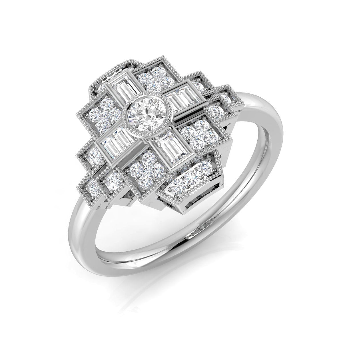 Lab-Grown Round & Baguette Diamond Vintage Ring in 10K/14K gold and platinum with certified lab-grown or natural diamonds
