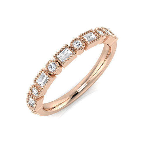 0.33Ct Round Diamond Milgrain setting Half Eternity Ring in 10K/14K gold and platinum with certified lab-grown or natural diamonds