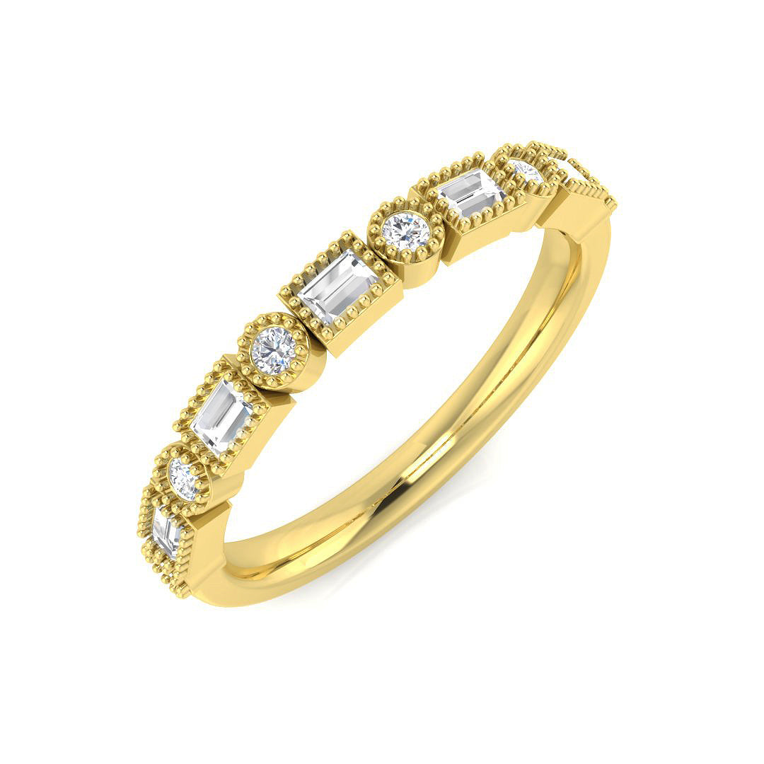 0.33Ct Round Diamond Milgrain setting Half Eternity Ring in 10K/14K gold and platinum with certified lab-grown or natural diamonds