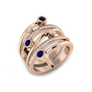 Diamond Blue Sapphire Bubble Ring in 10K/14K gold and platinum with certified lab-grown or natural diamonds