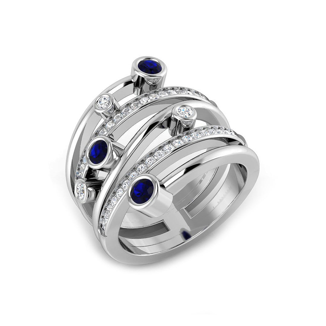 Diamond Blue Sapphire Bubble Ring in 10K/14K gold and platinum with certified lab-grown or natural diamonds