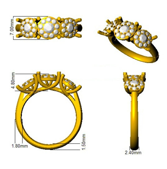 Lab Grown Round Cut Diamond 3 Stone Ring in 10K/14K gold and platinum with certified lab-grown or natural diamonds