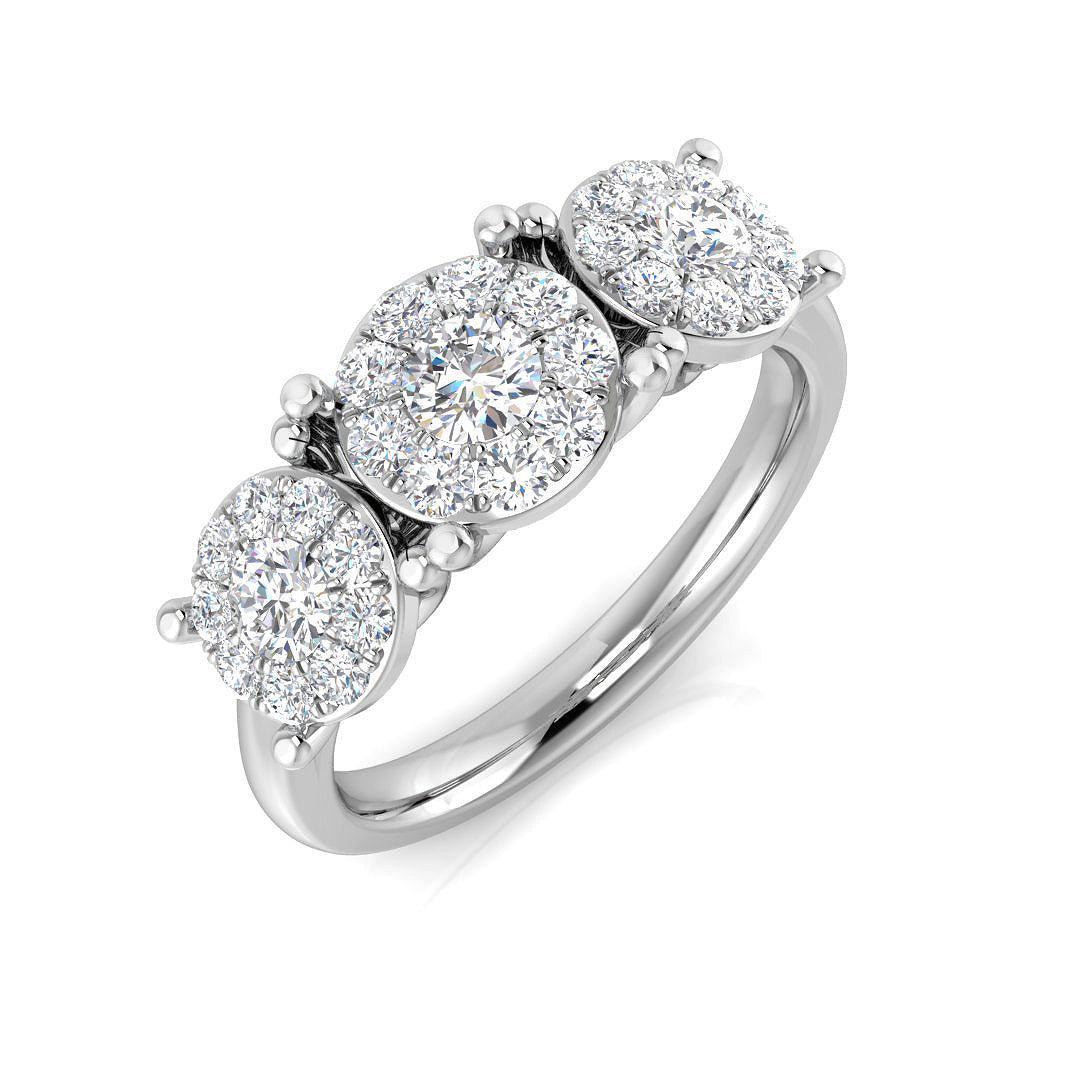 Lab Grown Round Cut Diamond 3 Stone Ring in 10K/14K gold and platinum with certified lab-grown or natural diamonds
