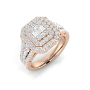 Baguette & Round Diamond Double Halo Ring 1.25ct in 10K/14K gold and platinum with certified lab-grown or natural diamonds