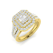 Baguette & Round Diamond Double Halo Ring 1.25ct in 10K/14K gold and platinum with certified lab-grown or natural diamonds